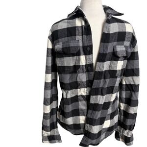 American Eagle Outfitters Heritage Flannel Shirt Medium Buffalo Plaid Grey Black